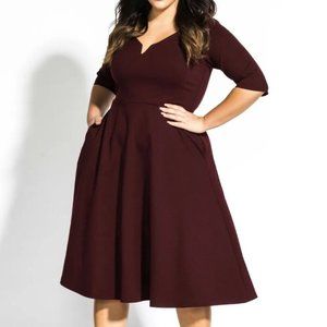 City Chic Cute Girl Elbow Sleeve Dress, oxblood/eggplant, plus size 24